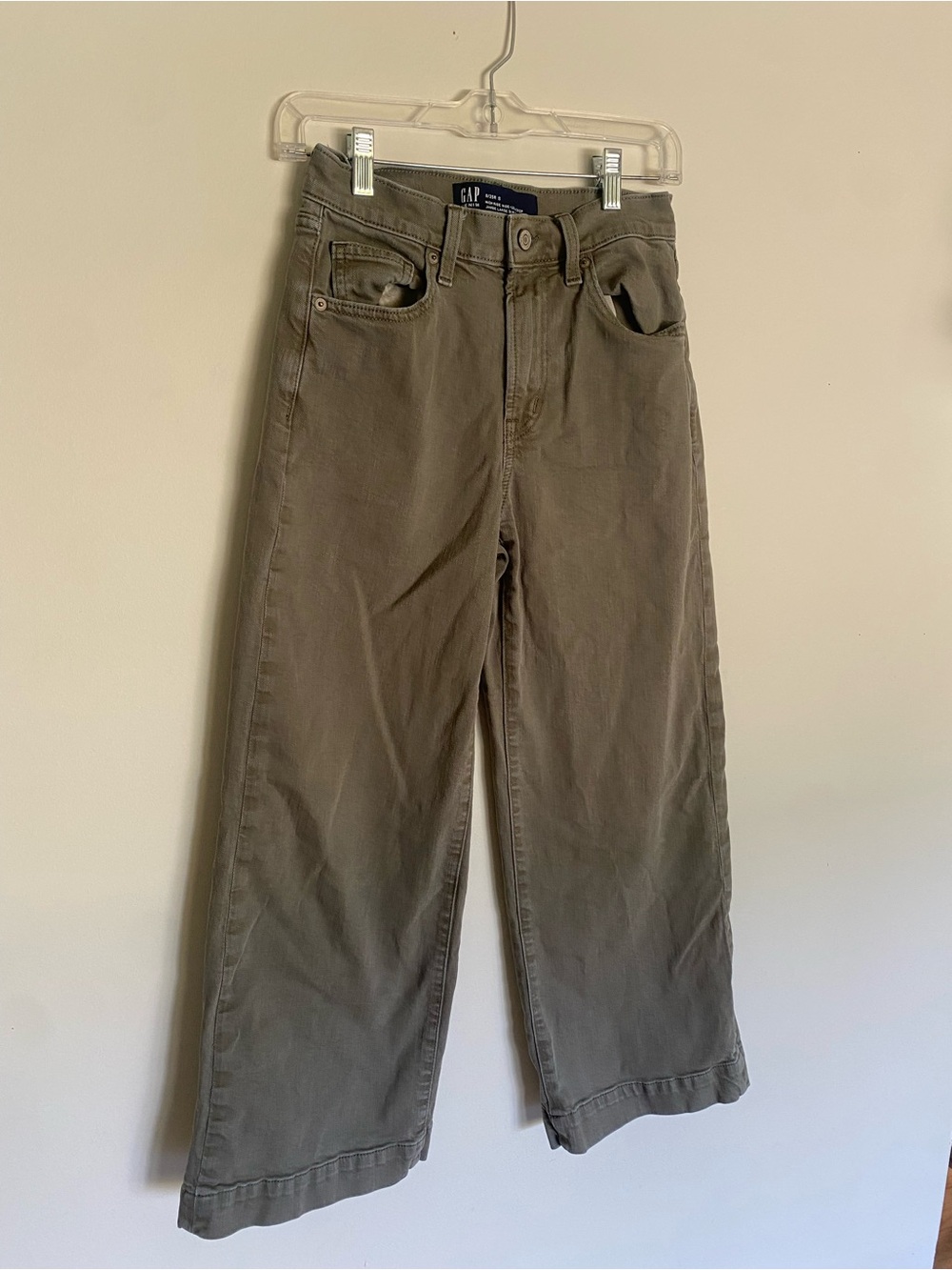 GAP Jeans Cropped Wide Leg High Rise Olive